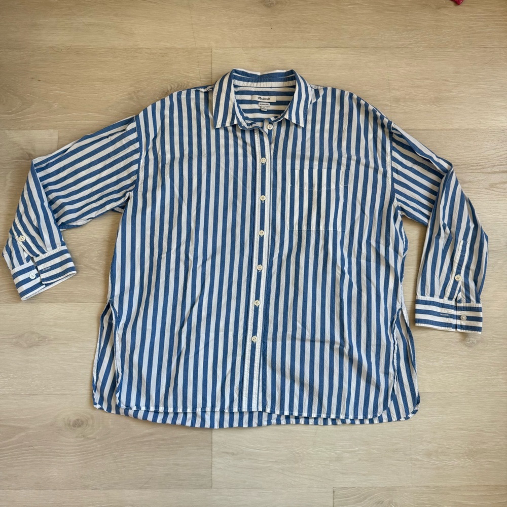Madewell Oversized Blue and White Striped Button Down M